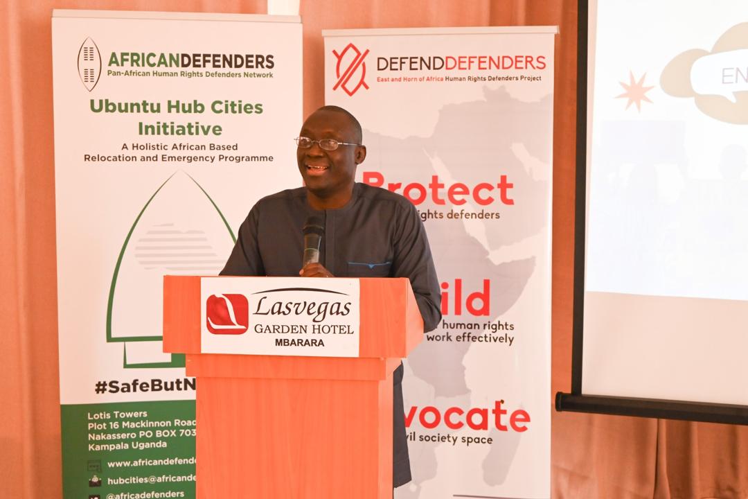 Guest speaker addressing the audience on protecting human rights defenders
