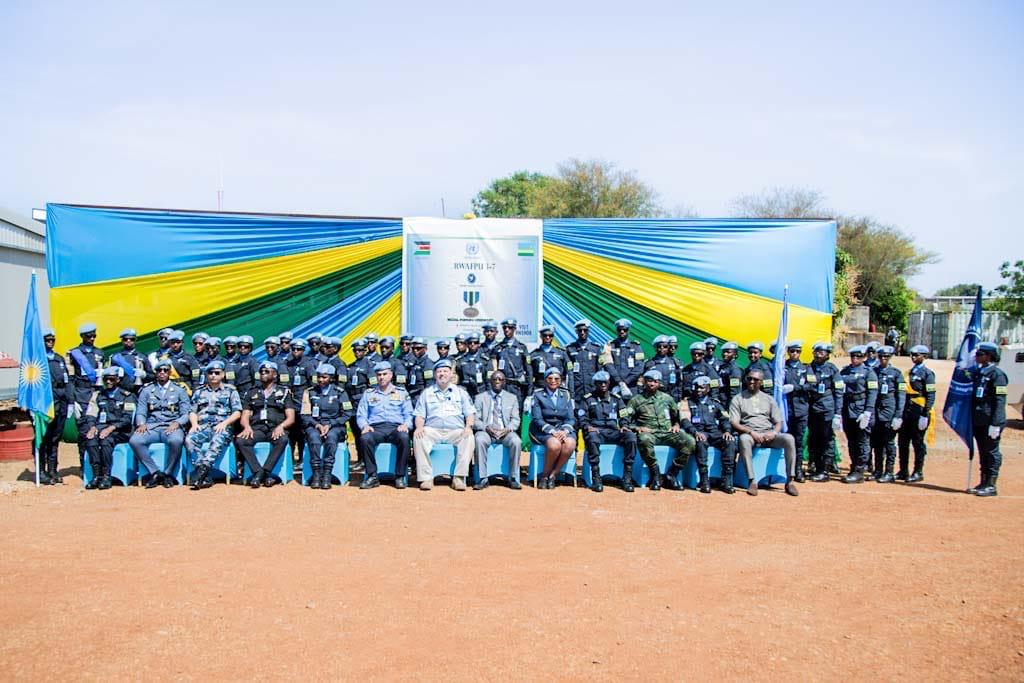 Official group photograph of Dr. Gassama with the full Rwanda Formed Police Unit contingent after the medal ceremony
